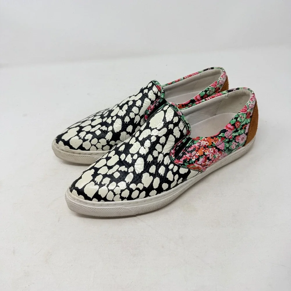 Coach Mixed Print Slip On Sneakers Floral Animal Print Leather Size 7.5 Eclectic